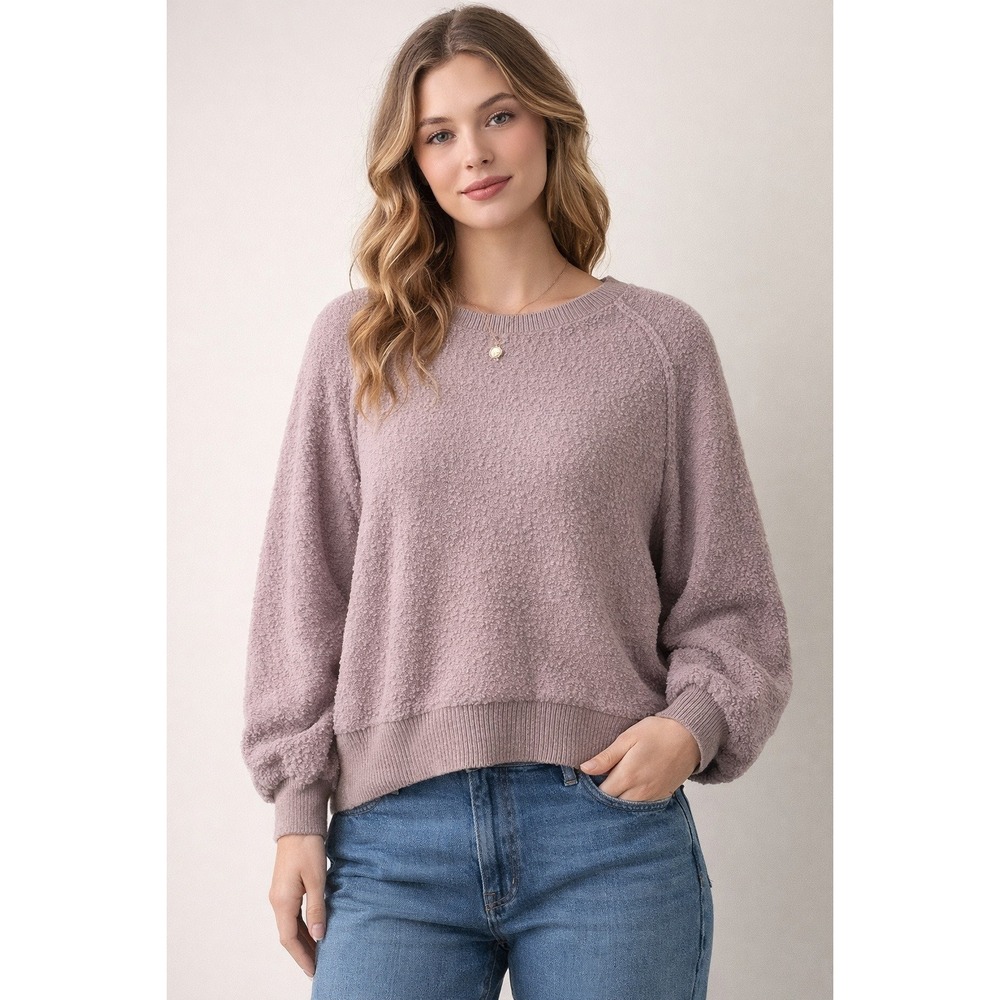 Boucle textured Neutral Mauve Med sweater balloon sleeve softgirl scandi granola